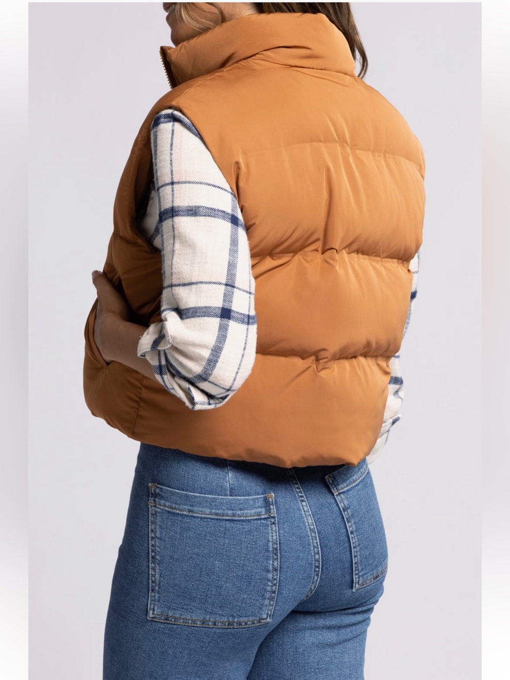 Thread & Supply Issy Puffer Vest Sz M w MEASUREMENTS Cropped Style Caramel Colot - Picture 4 of 12
